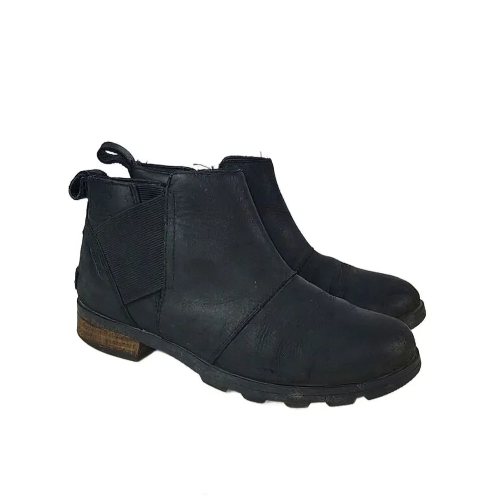 Sorel Emelie Chelsea Black Leather Women's Ankle Boots